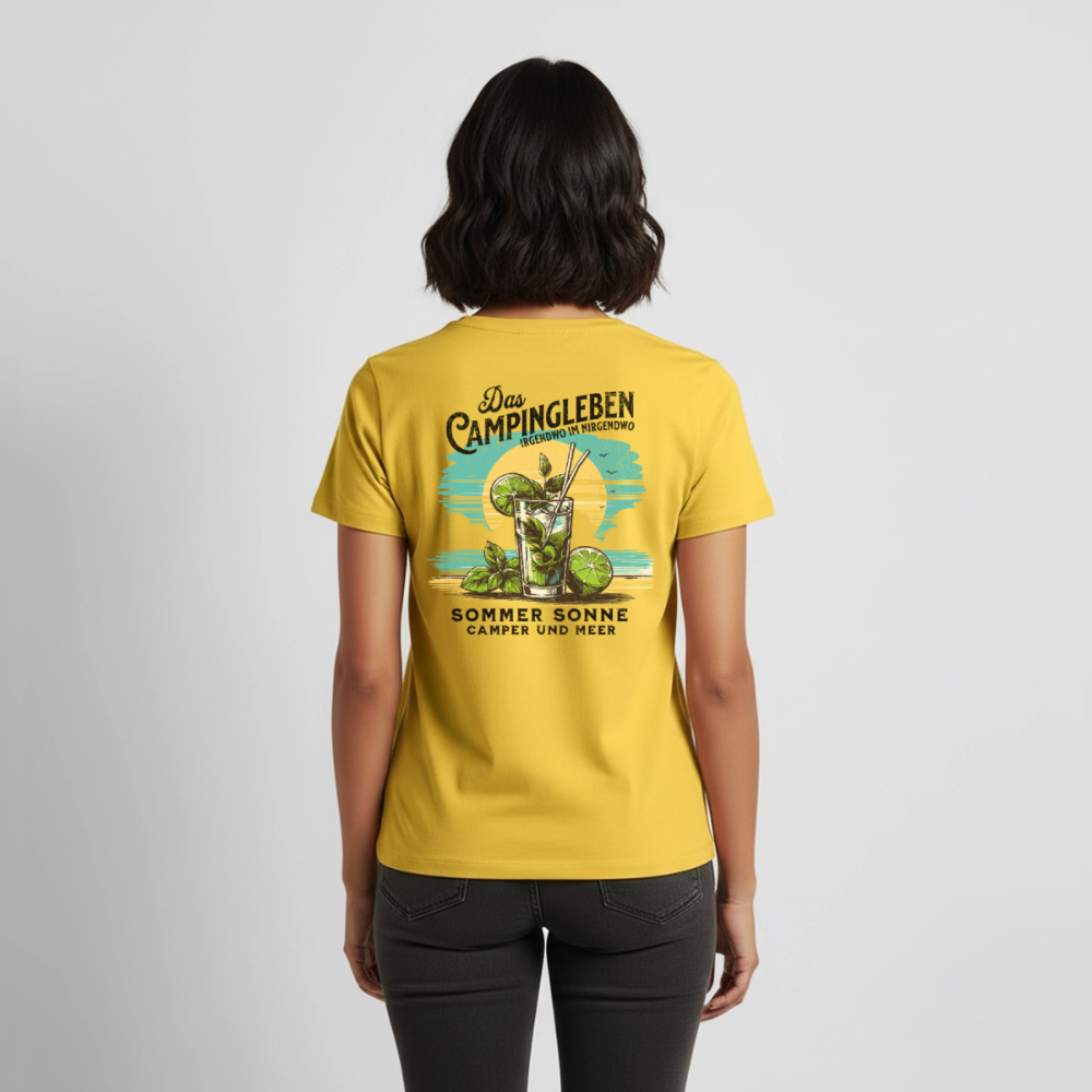 Das Campingleben - Damen Camping T-Shirt - Sonnengelb