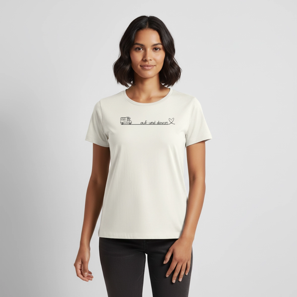 Auf und Davon - Damen Camping T-Shirt - Wohnmobil - Naturweiß