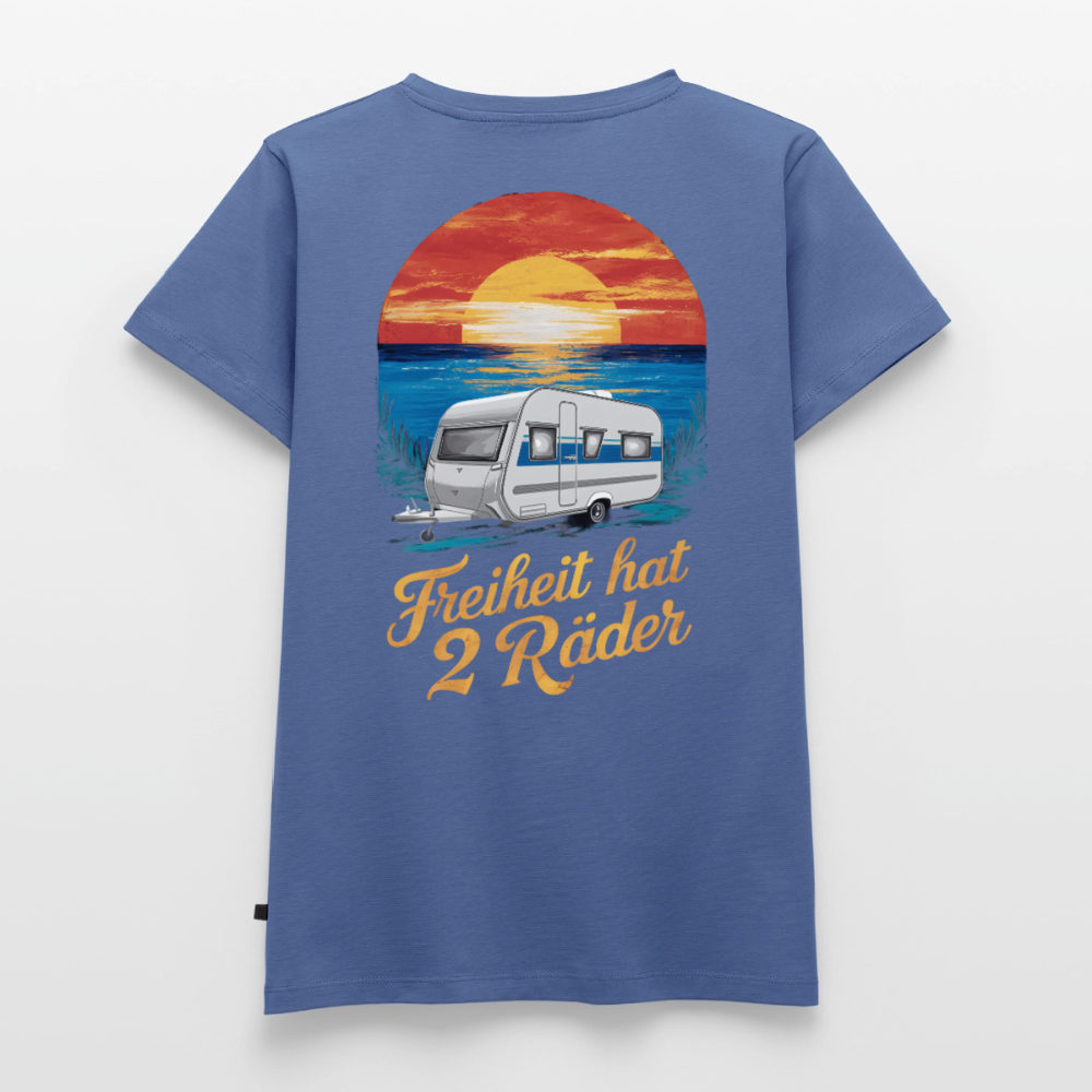 Freiheit hat 2 Räder - Damen Camping T-Shirt - Wohnwagen - Taubenblau