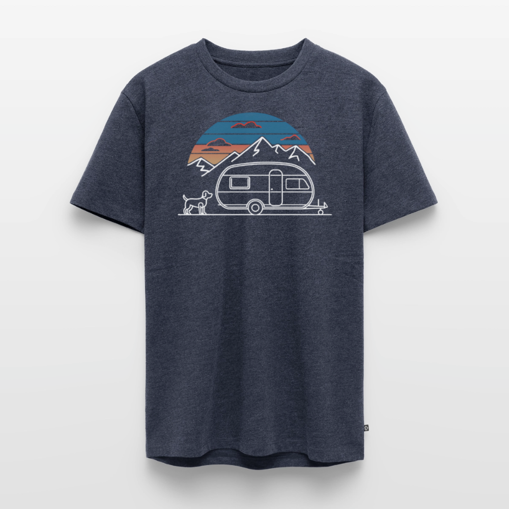 Wohnwagen mit Hund - Herren Camping T-Shirt - Jeansblau