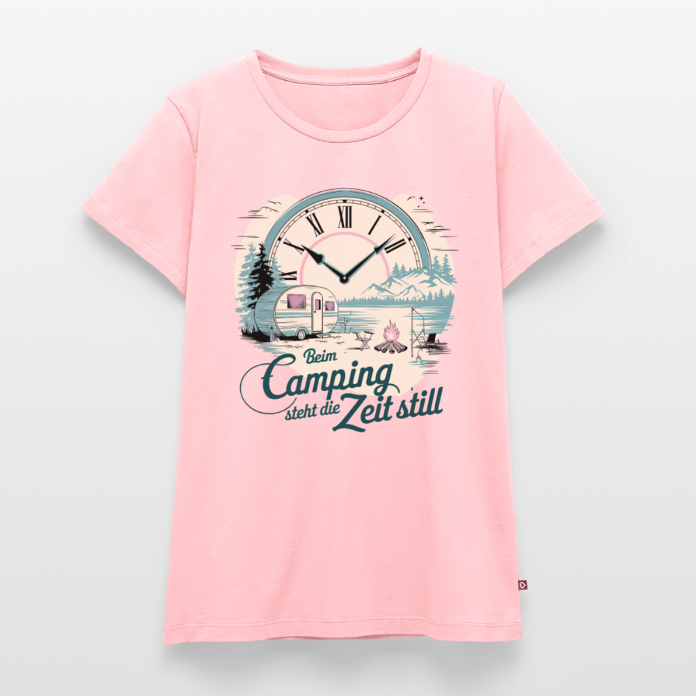 Zeit steht still - Damen Camping T-Shirt - Wohnwagen - Rosa