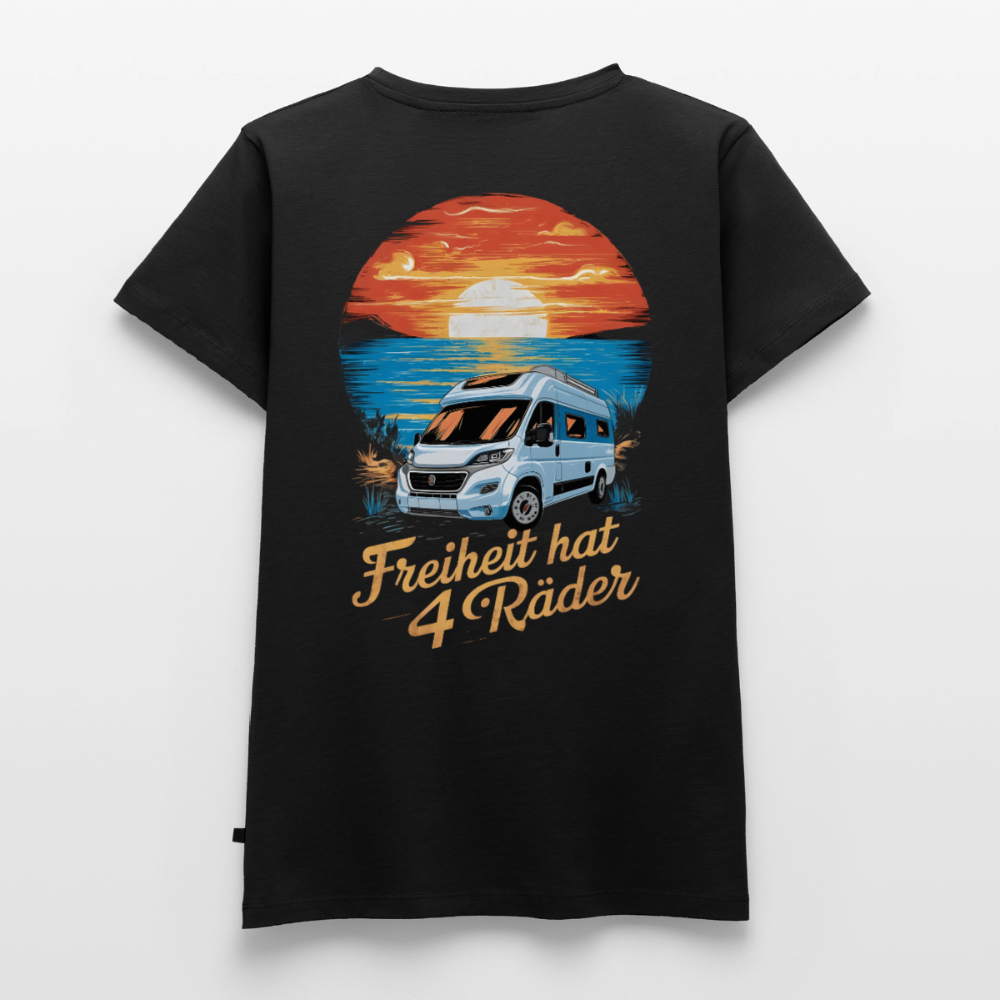 Freiheit hat 4 Räder - Damen Camping T-Shirt - Van - Schwarz