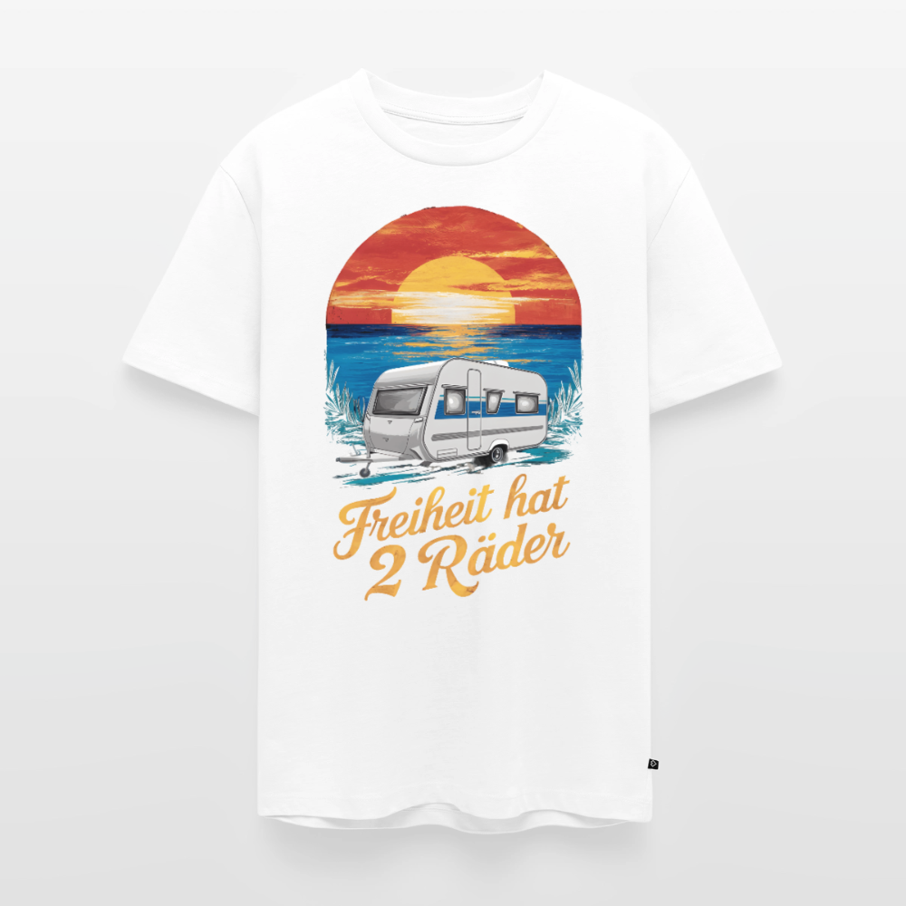 Freiheit hat 2 Räder - Herren Camping T-Shirt - Wohnwagen - Weiß