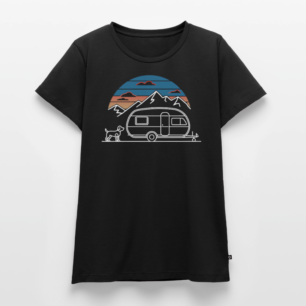 Wohnwagen mit Hund - Damen Camping T-Shirt - Schwarz