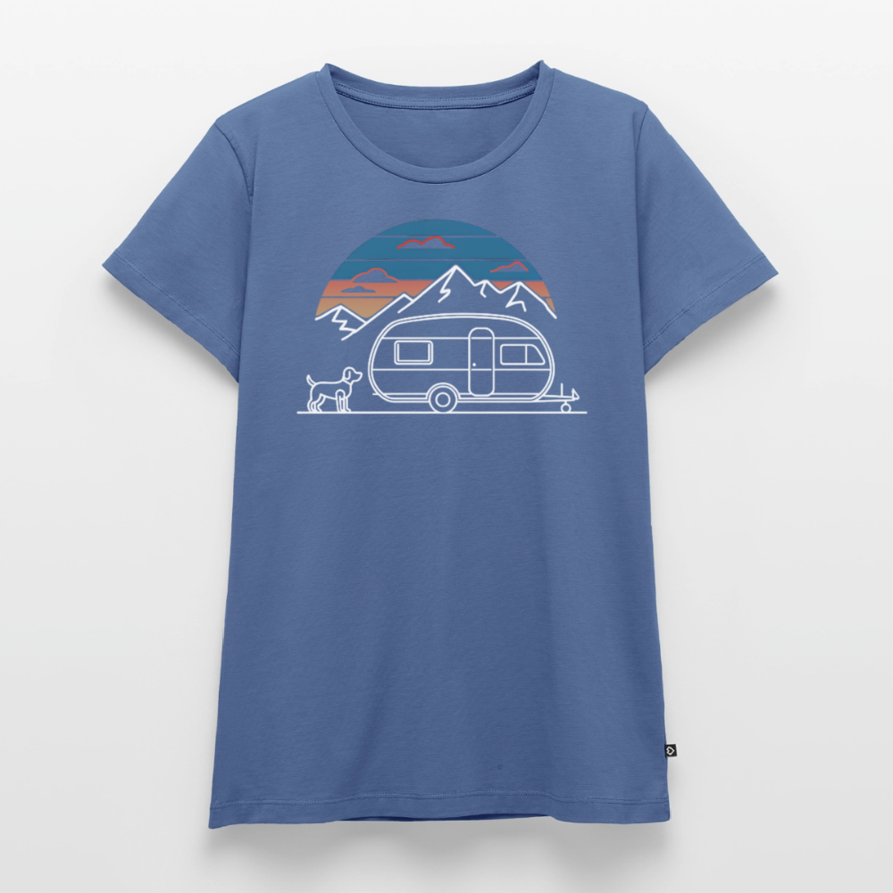 Wohnwagen mit Hund - Damen Camping T-Shirt - Taubenblau