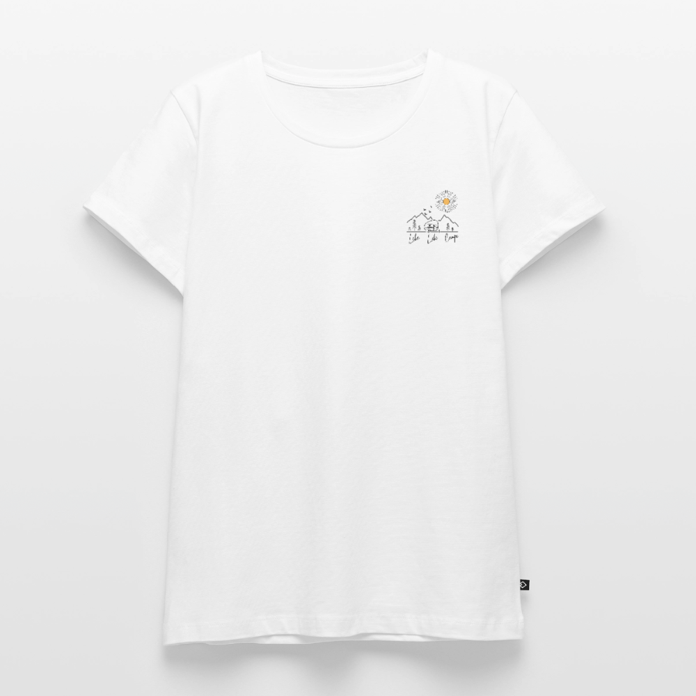Lebe Liebe Campe - Damen Camping T-Shirt - Brust - Weiß