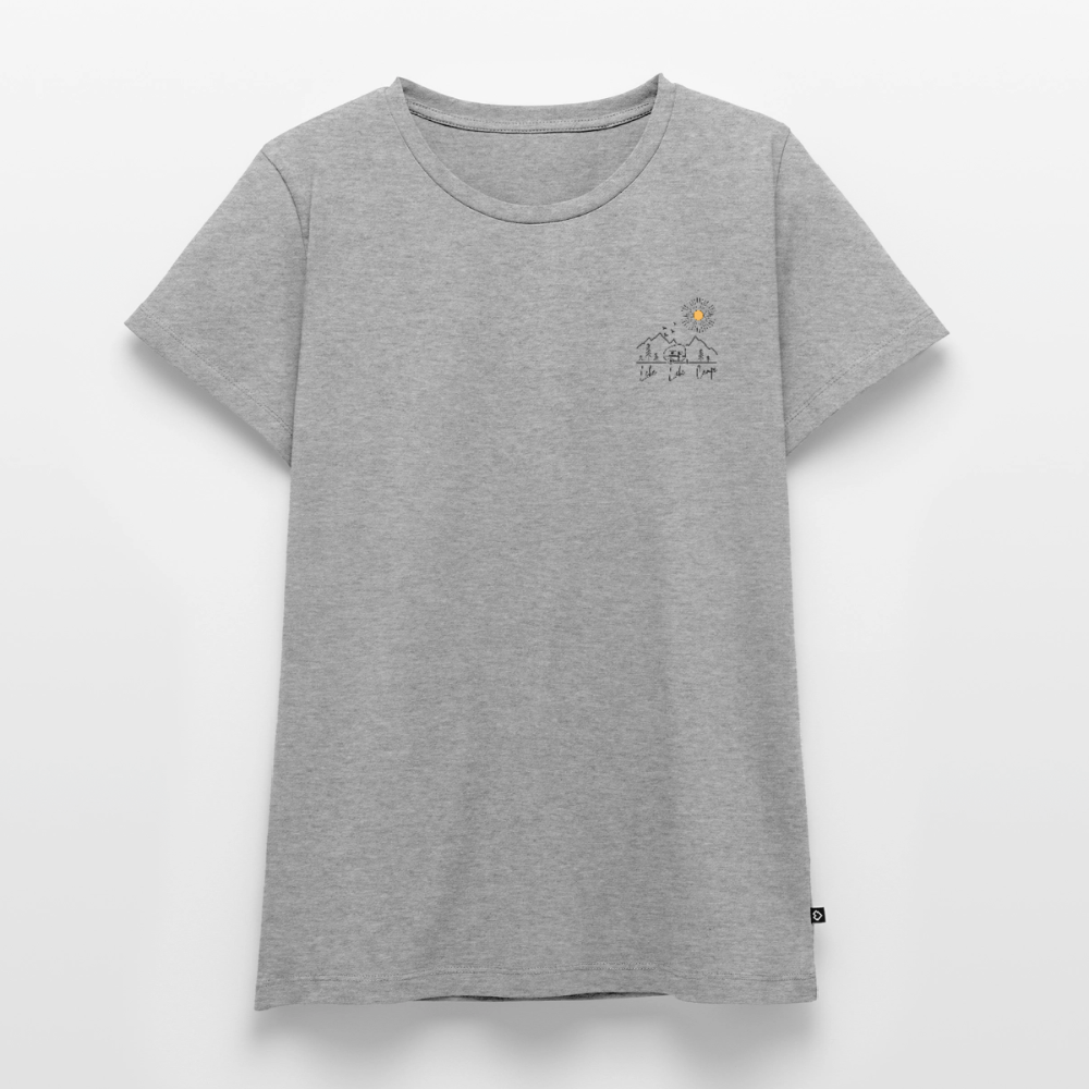 Lebe Liebe Campe - Damen Camping T-Shirt - Brust - Grau meliert