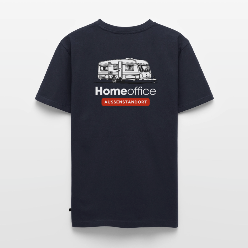 Wohnwagen Homeoffice - Herren Camping T-Shirt - Rückendruck - Navy