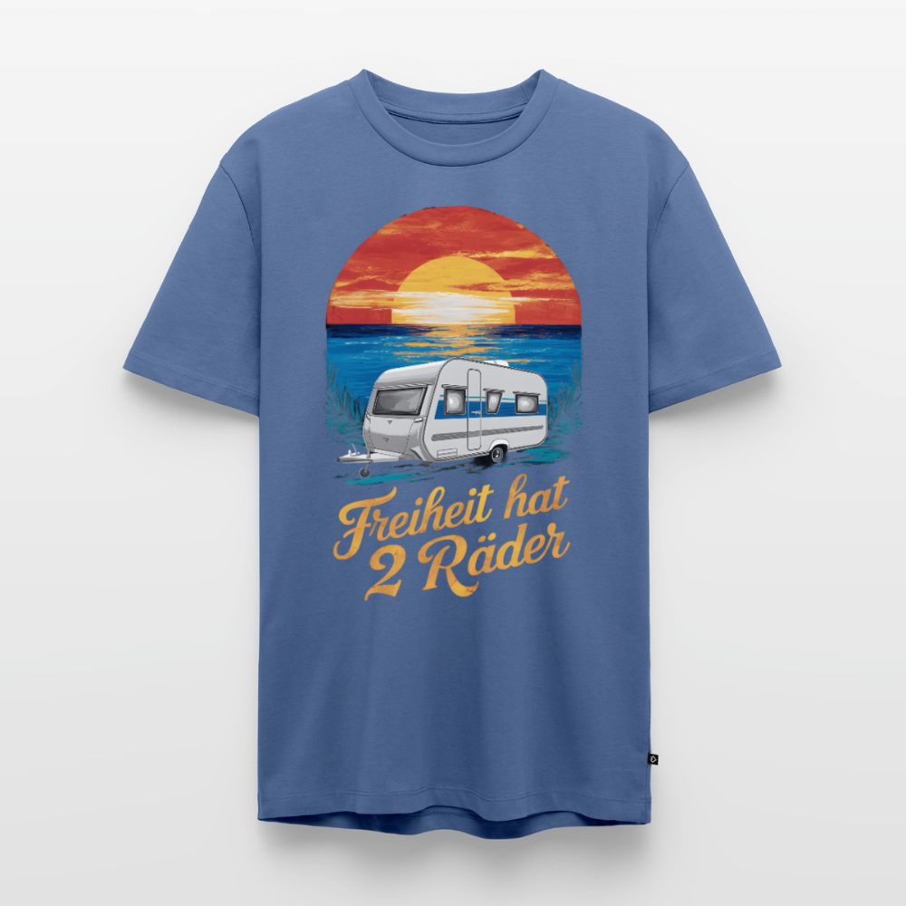 Freiheit hat 2 Räder - Herren Camping T-Shirt - Wohnwagen - Taubenblau