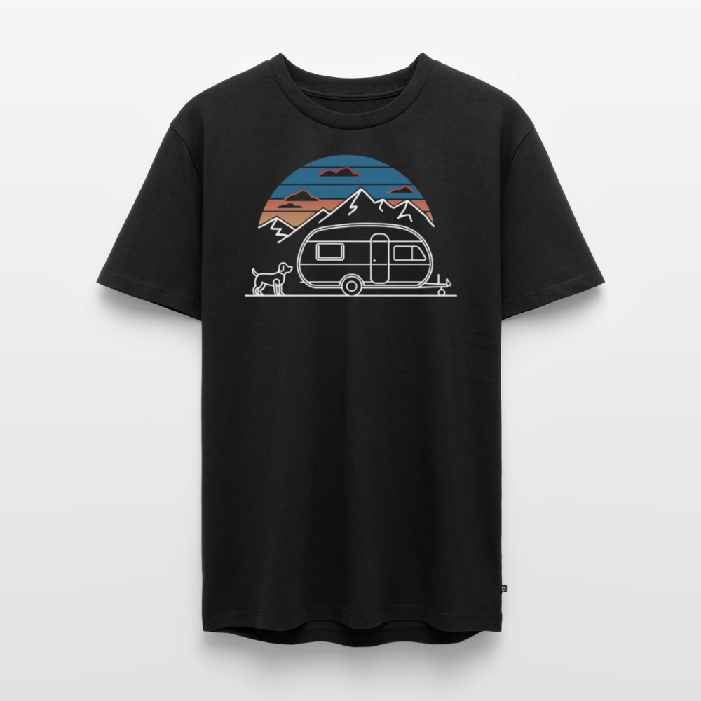 Wohnwagen mit Hund - Herren Camping T-Shirt - Schwarz
