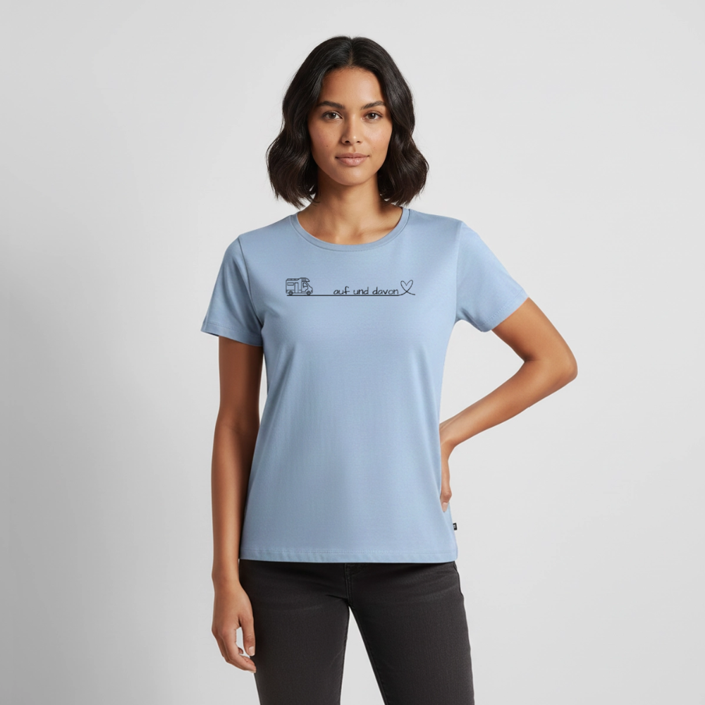 Auf und Davon - Damen Camping T-Shirt - Wohnmobil - Hellblau