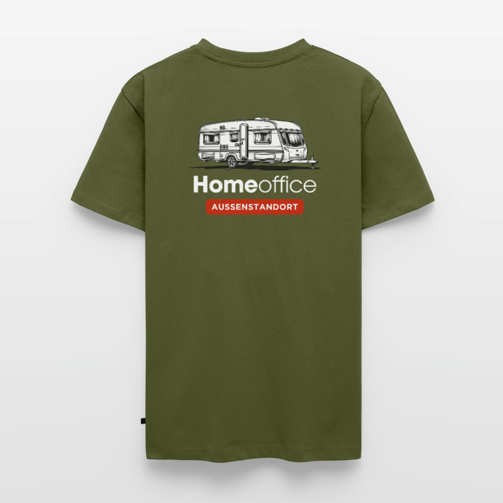 Wohnwagen Homeoffice - Herren Camping T-Shirt - Rückendruck - Khaki