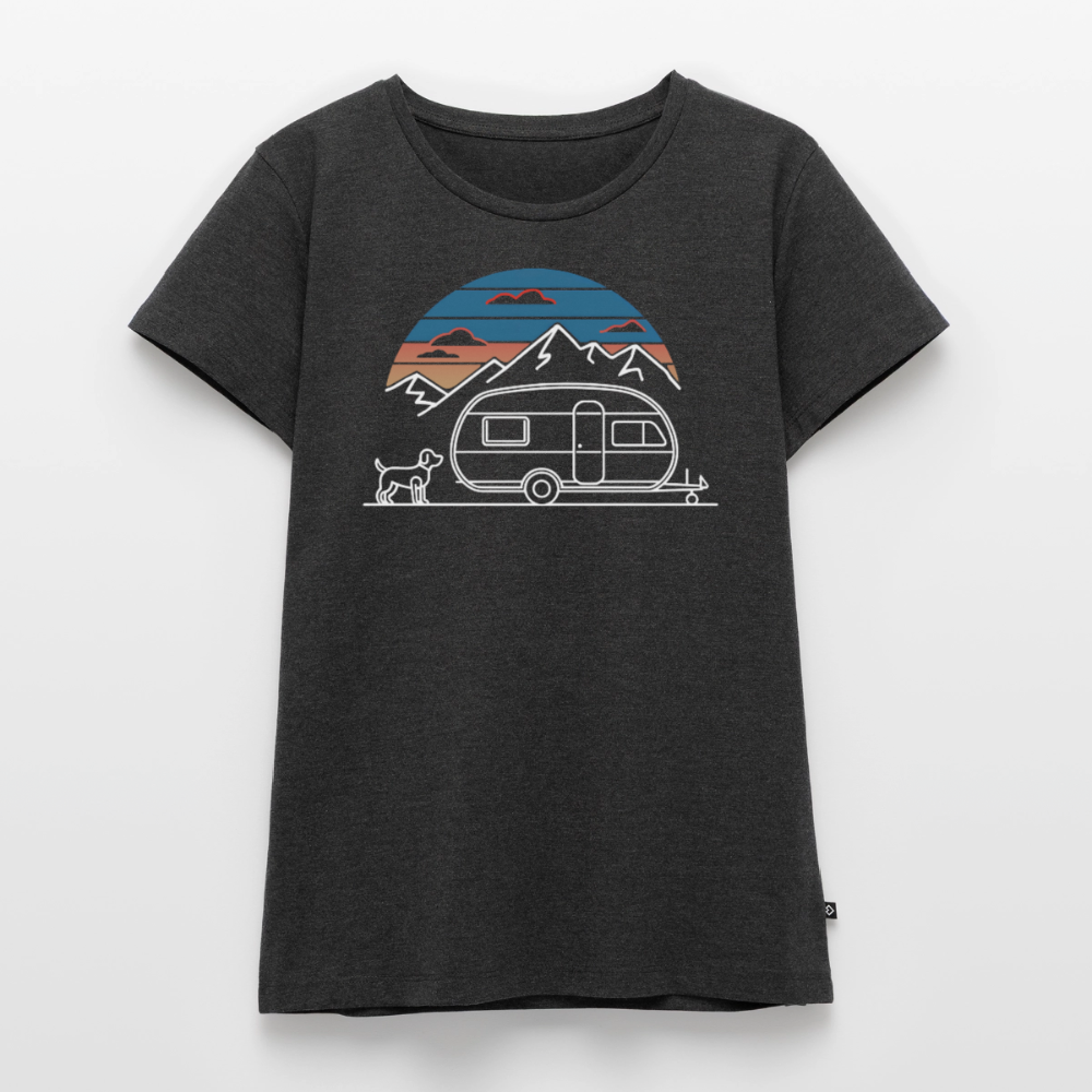 Wohnwagen mit Hund - Damen Camping T-Shirt - Anthrazit meliert