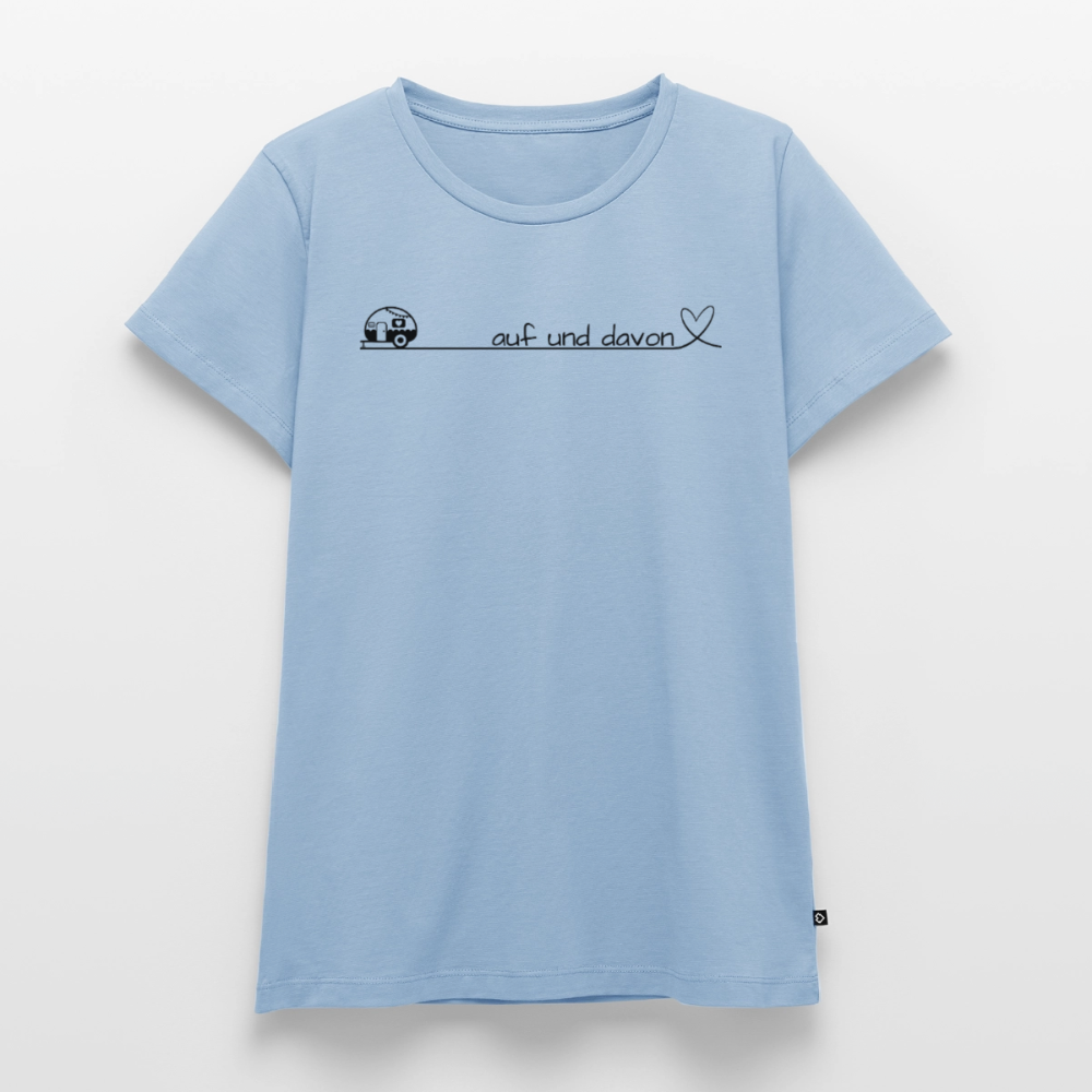 Auf und Davon - Damen Camping T-Shirt - Wohnwagen - Hellblau