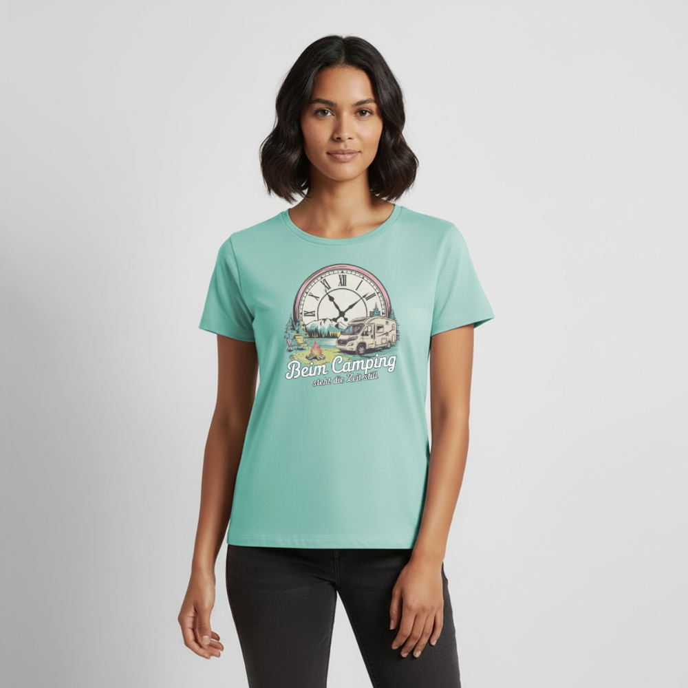 Zeit steht still - Damen Camping T-Shirt - Wohnmobil - Mint