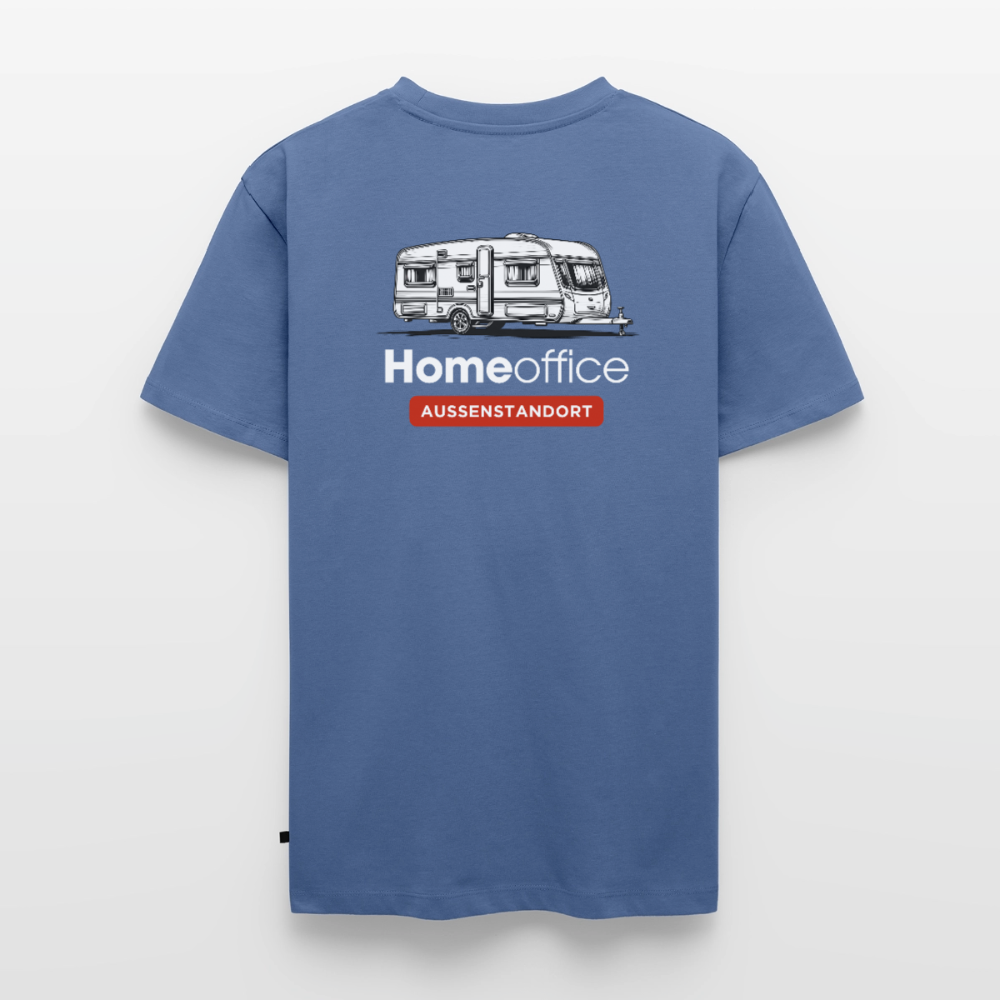 Wohnwagen Homeoffice - Herren Camping T-Shirt - Rückendruck - Taubenblau