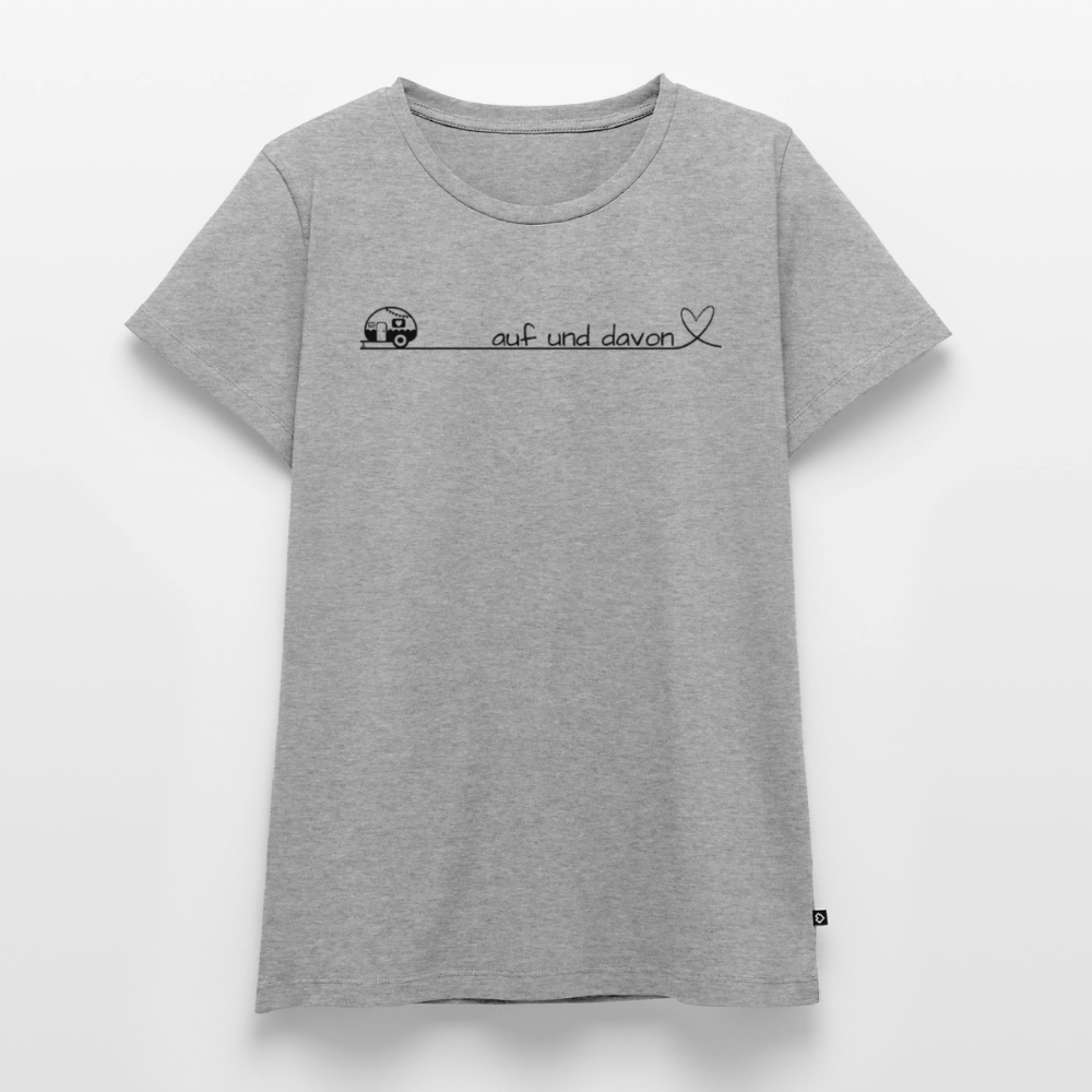 Auf und Davon - Damen Camping T-Shirt - Wohnwagen - Grau meliert