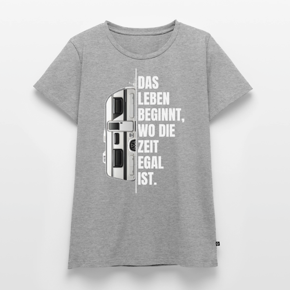 Camping ist Zeitlos - Damen Camping T-Shirt - Wohnwagen - Grau meliert