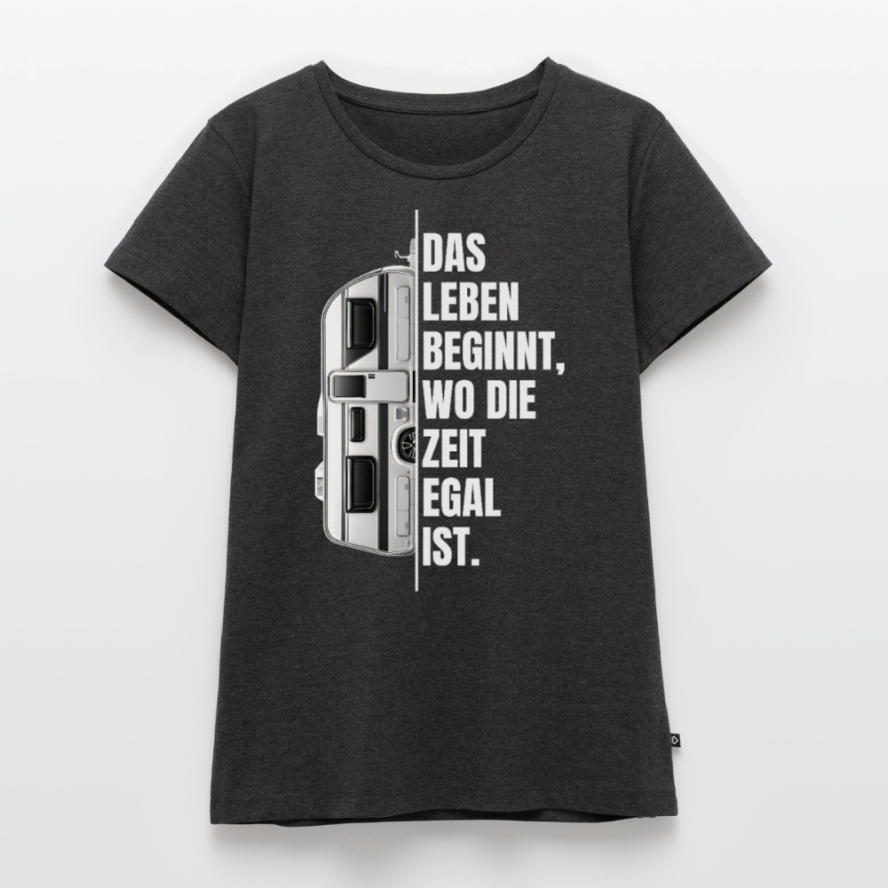 Camping ist Zeitlos - Damen Camping T-Shirt - Wohnwagen - Anthrazit meliert