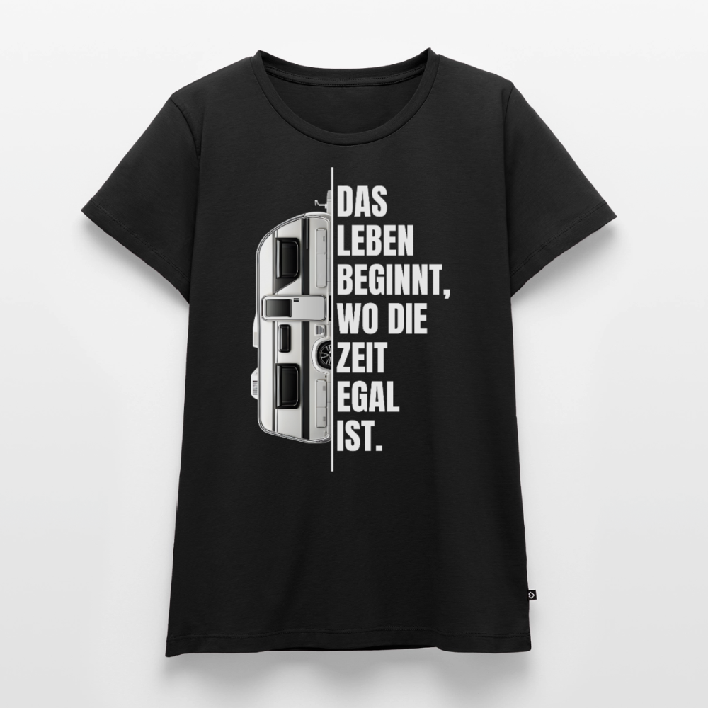 Camping ist Zeitlos - Damen Camping T-Shirt - Wohnwagen - Schwarz