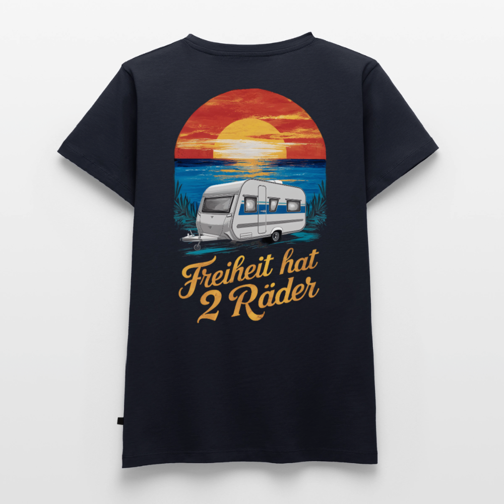 Freiheit hat 2 Räder - Damen Camping T-Shirt - Wohnwagen - Navy