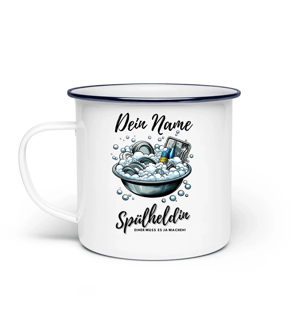 Spülheld - Camping Emaille Tasse - Personalisierbar