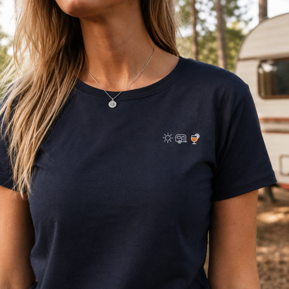 Sonne Wohnwagen Aperol - Damen Camping T-Shirt