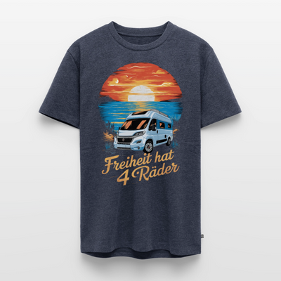 Freiheit hat 4 Räder - Herren Camping T-Shirt - Vanlife - Jeansblau 