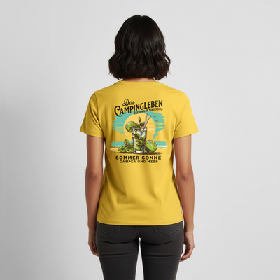 Das Campingleben - Damen Camping T-Shirt - Sonnengelb