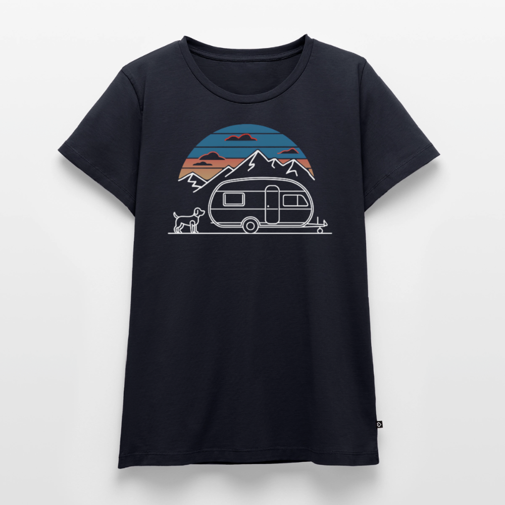 Wohnwagen mit Hund - Damen Camping T-Shirt - Navy