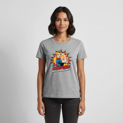 Camperin aus Leidenschaft - Damen Camping T-Shirt - Grau meliert