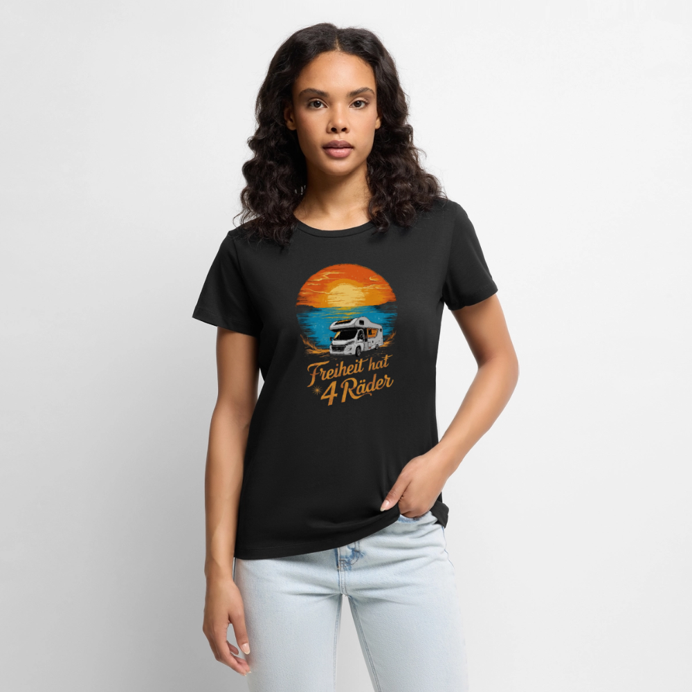 Freiheit hat 4 Räder - Damen Camping T-Shirt - Wohnmobil - Schwarz