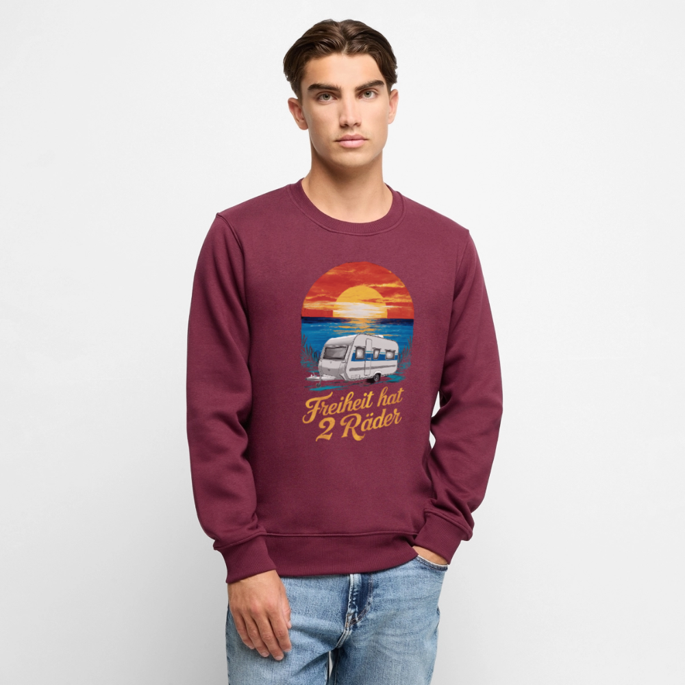 Freiheit hat 2 Räder - Herren Camping Sweatshirt - Wohnwagen - Burgunderrot