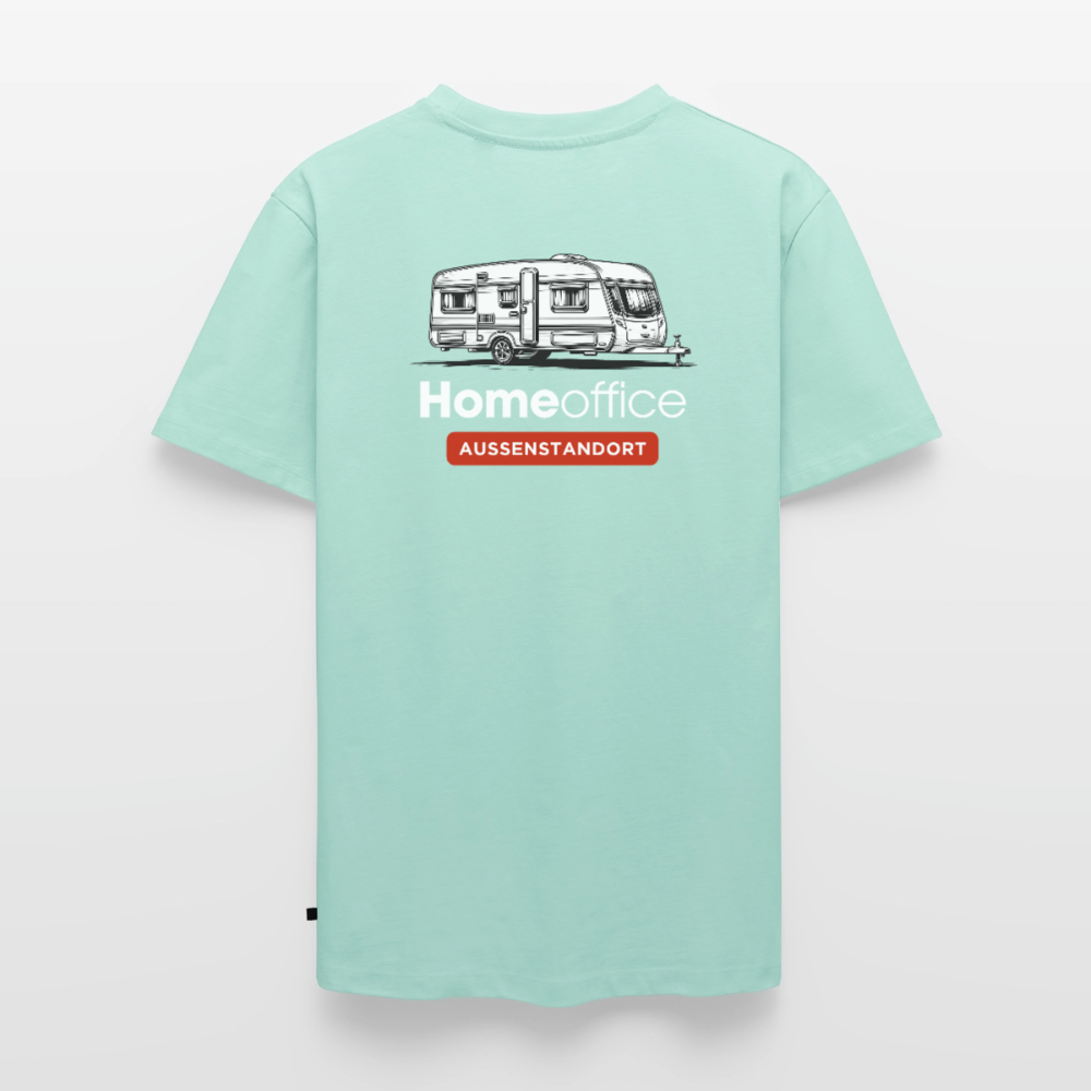 Wohnwagen Homeoffice - Herren Camping T-Shirt - Rückendruck - Mint 