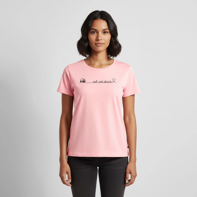 Auf und Davon - Damen Camping T-Shirt - Wohnwagen - Rosa
