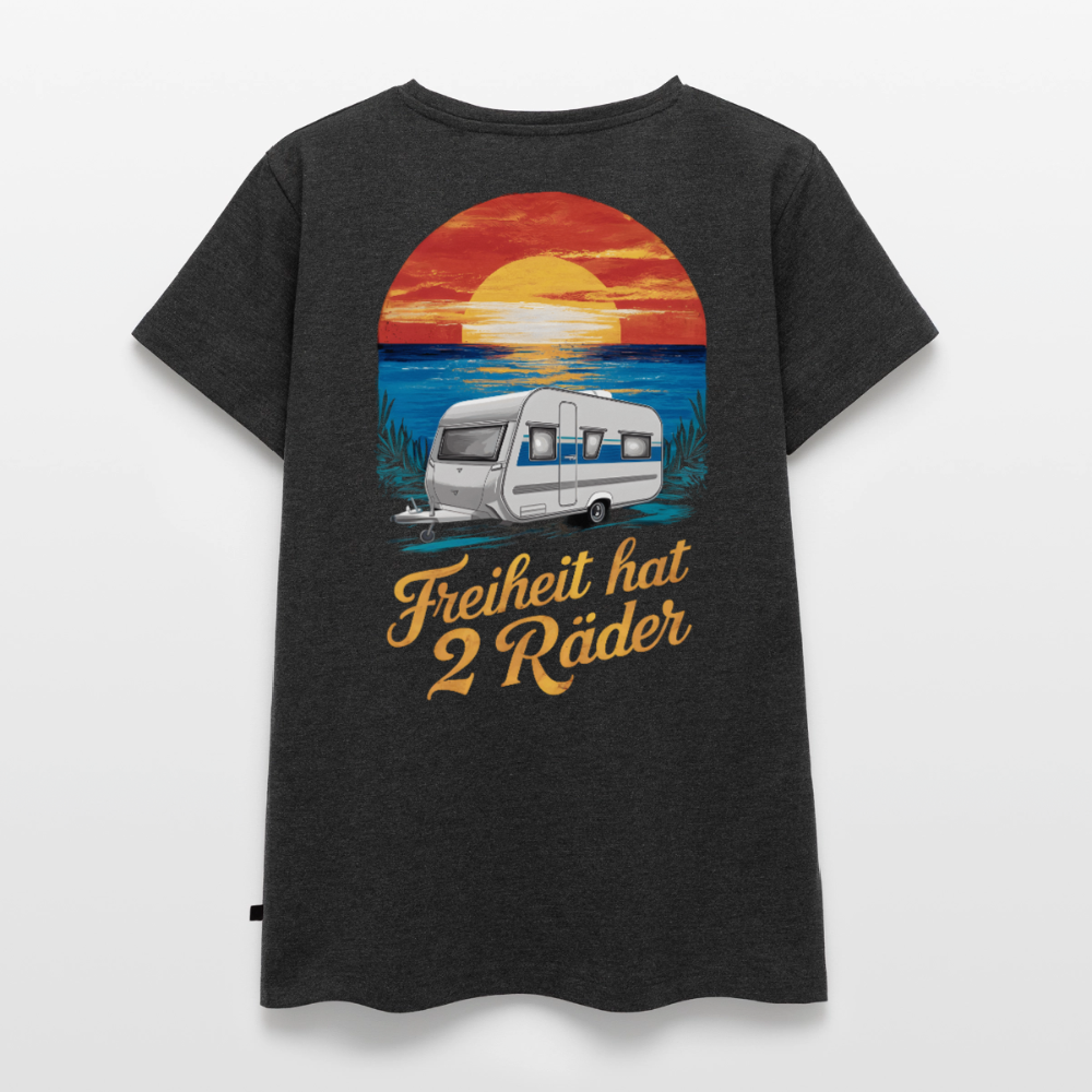 Freiheit hat 2 Räder - Damen Camping T-Shirt - Wohnwagen - Anthrazit meliert