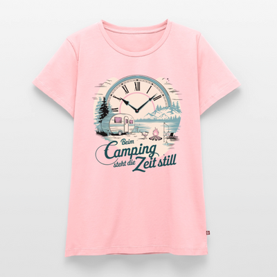 Zeit steht still - Damen Camping T-Shirt - Wohnwagen - Rosa