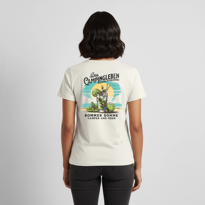 Das Campingleben - Damen Camping T-Shirt - Naturweiß