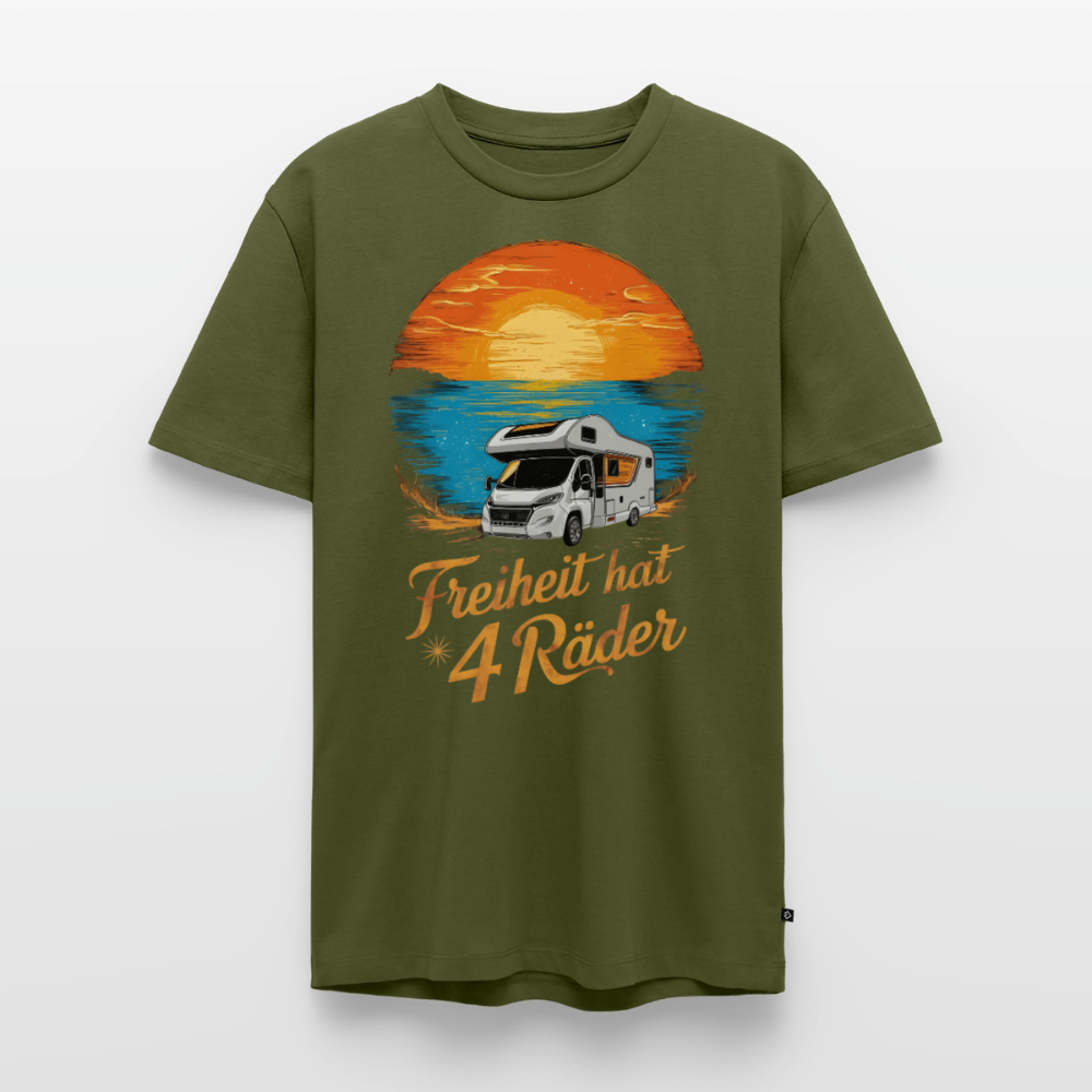 Freiheit hat 4 Räder - Herren Camping T-Shirt - Wohnmobil - Khaki