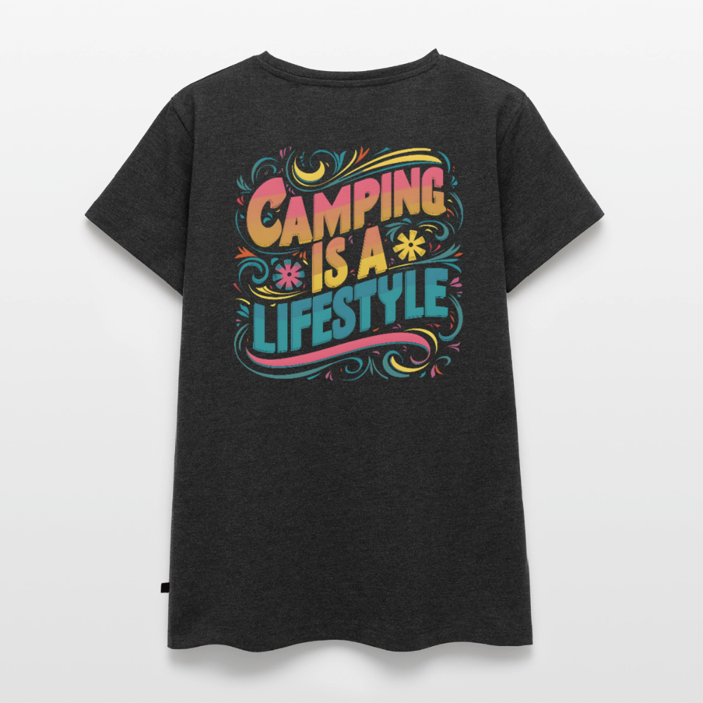 Camping is Lifestyle - Damen Camping T-Shirt - Anthrazit meliert