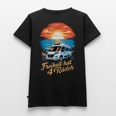 Freiheit hat 4 Räder - Damen Camping T-Shirt - Van - Schwarz