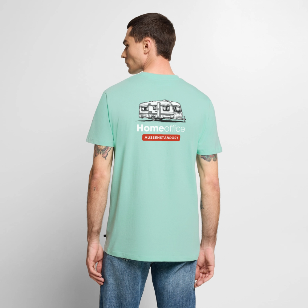 Wohnwagen Homeoffice - Herren Camping T-Shirt - Rückendruck - Mint 