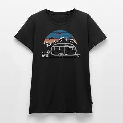 Wohnwagen mit Hund - Damen Camping T-Shirt - Schwarz