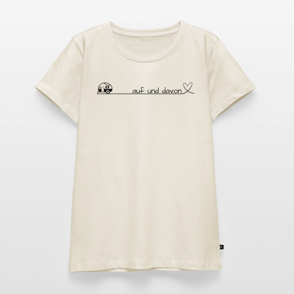 Auf und Davon - Damen Camping T-Shirt - Wohnwagen - Naturweiß