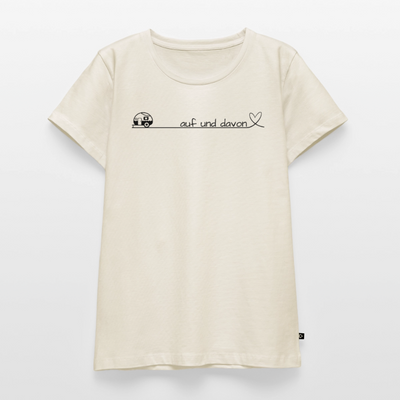 Auf und Davon - Damen Camping T-Shirt - Wohnwagen - Naturweiß
