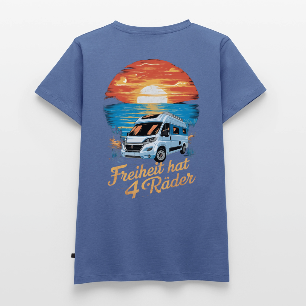 Freiheit hat 4 Räder - Damen Camping T-Shirt - Van - Taubenblau