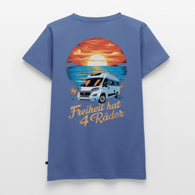 Freiheit hat 4 Räder - Damen Camping T-Shirt - Van - Taubenblau