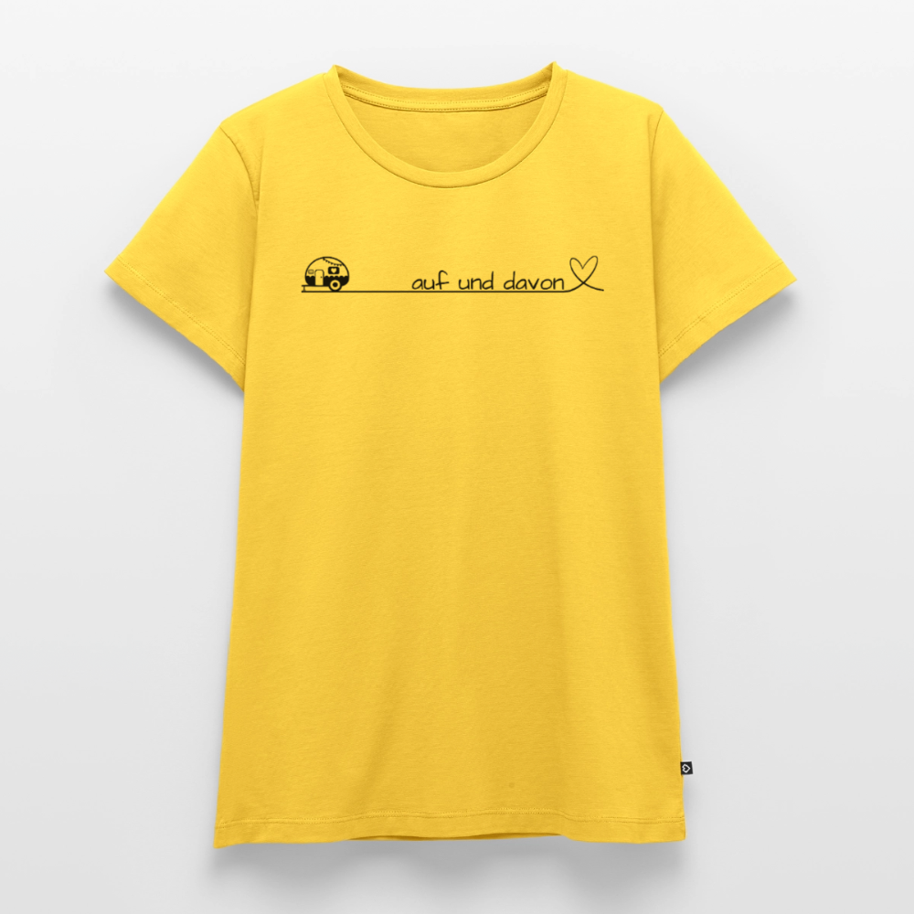 Auf und Davon - Damen Camping T-Shirt - Wohnwagen - Sonnengelb