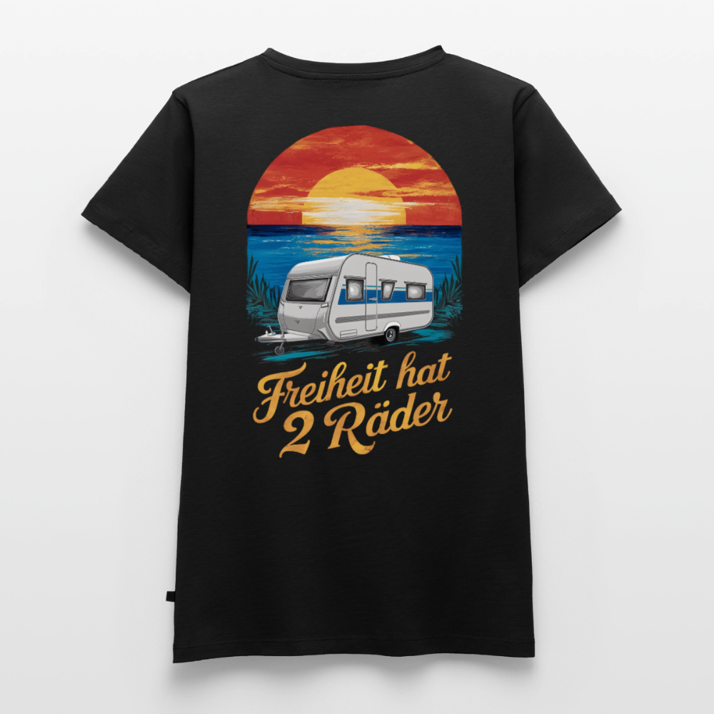 Freiheit hat 2 Räder - Damen Camping T-Shirt - Wohnwagen - Schwarz