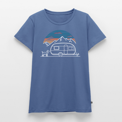 Wohnwagen mit Hund - Damen Camping T-Shirt - Taubenblau